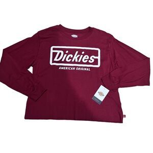 Dickies long sleeve cropped tee shirt, red, size large